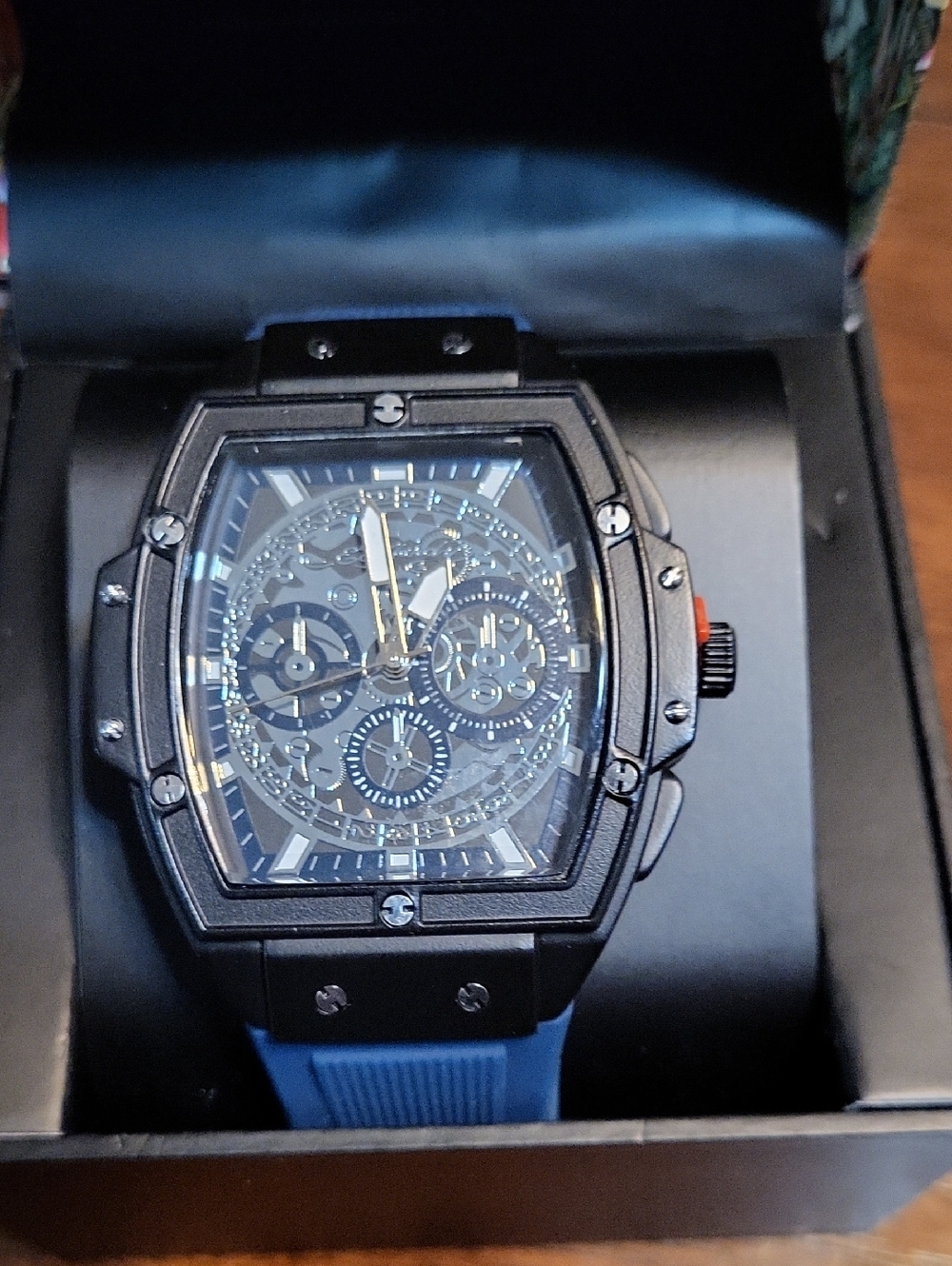 Ed Hardy Black Multi-Dial Watch with Blue Strap